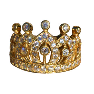 The Royale:  Intricate 14 K Gold Crown Ring set with Cubic Zirconia