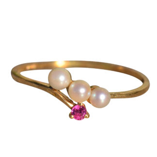 The Bellamay:  Ladies Petite Pearl and Ruby Ring in 14 K Gold