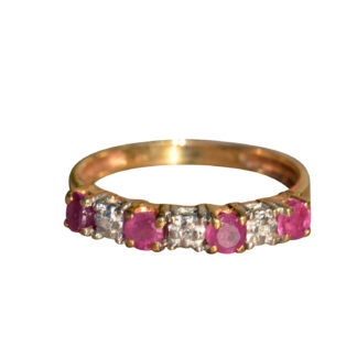 SOLD - The Alabaster:  Ladies 14 K Gold Ruby and Diamond Band
