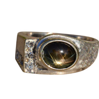 SOLD - The Android: Men's 14 K White Gold Black Star Sapphire Ring