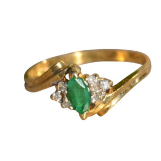 SOLD - The Addenda:  Emerald and Diamond 14K Gold Bypass Ring
