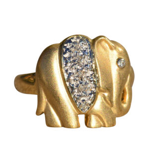 The Memoria:  Signed 14K Gold and Diamond Elephant Ring