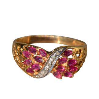 The Brandilyn:  Ladies 14K Gold Ruby and Diamond Cocktail Ring