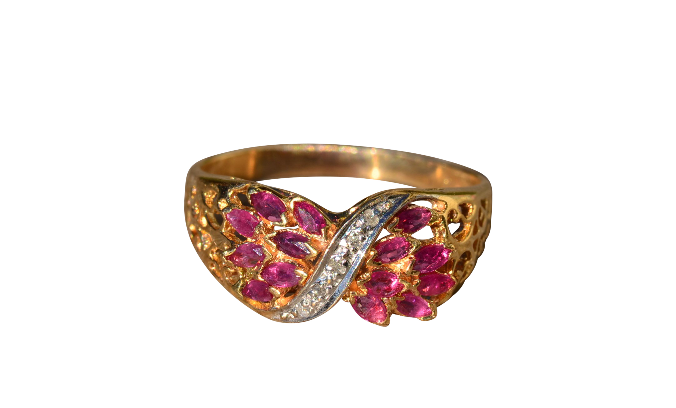 The Brandilyn: Ladies 14K Gold Ruby and Diamond Cocktail Ring