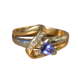 The Wispen:  Ladies Signed Two Tone Gold Crossover Ring set with Topaz and Diamonds