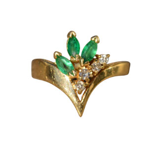 SOLD - The Tulik:  Ladies Vintage Emerald and Diamond Cocktail Ring in 14K Gold