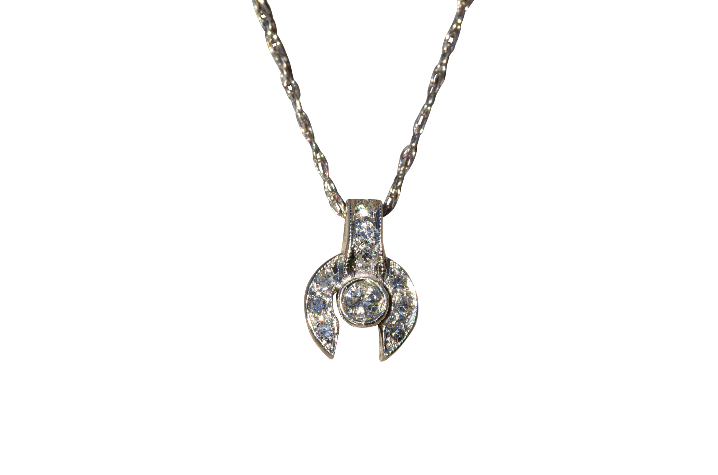 SOLD - The Oberon: Ladies Antique Platinum and Diamond Pendant on White Gold Chain