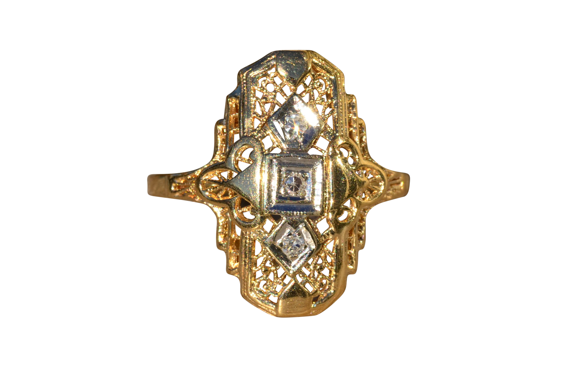 SOLD - The Norak: Ladies Antique Yellow Gold and Diamond Art Deco Cocktail Ring