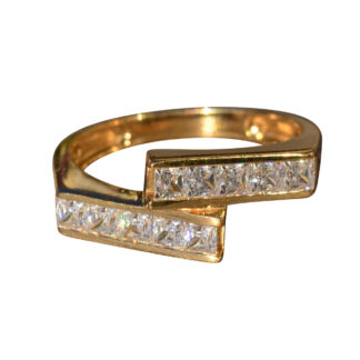 SOLD:The Columba:  Modern 14K Gold Bypass Ring set with Cubic Zirconia