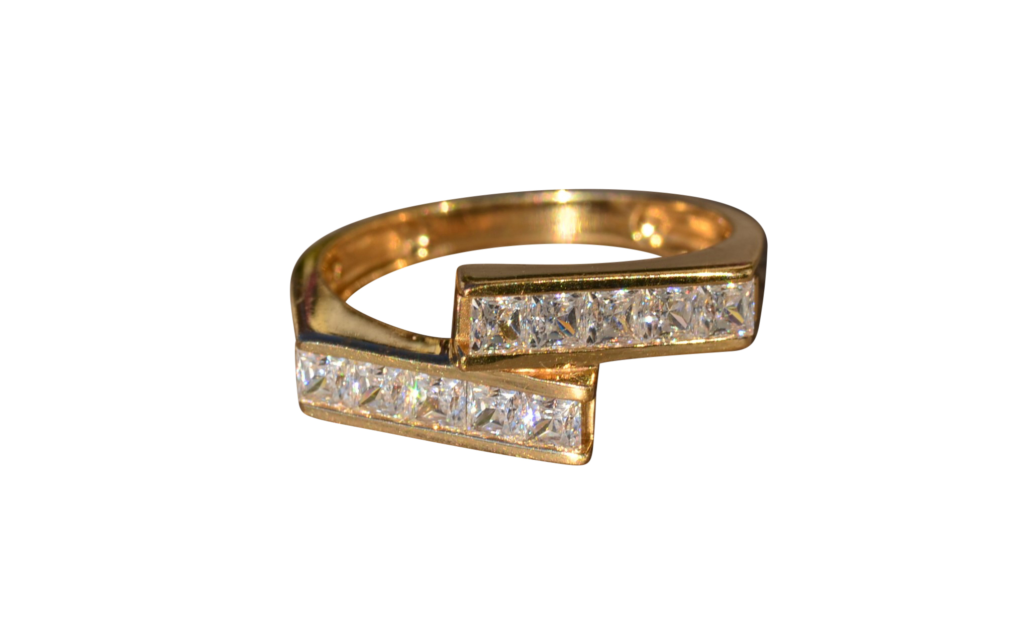 SOLD:The Columba: Modern 14K Gold Bypass Ring set with Cubic Zirconia