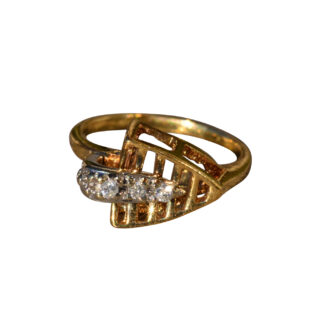 The Calluna:  Ladies Antique 14K Gold and Diamond Arrow Ring