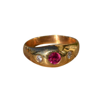 SOLD - The Honsha: Vintage Child's Ring in 14K Yellow Gold set with Ruby and Diamonds