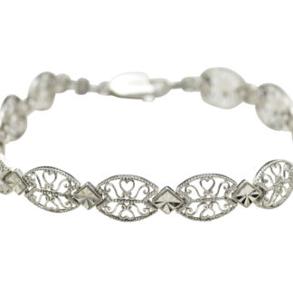 SOLD - The Hanley:  Vintage 14K White Gold Filigree and Diamond Cut Bracelet