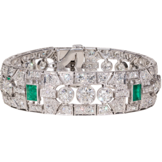 The Daphne:  Platinum Art Deco Emerald and Diamonds Bracelet with Colombian Emeralds