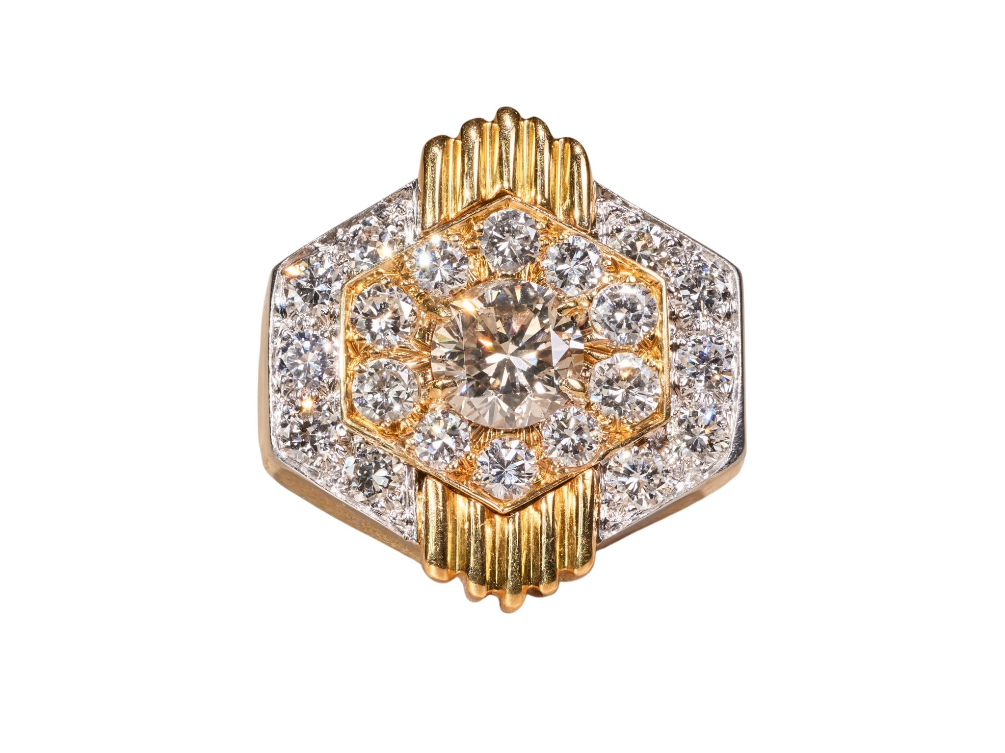 The David: Vintage David Webb Signed ring In Platinum and 18 Karat Yellow Gold