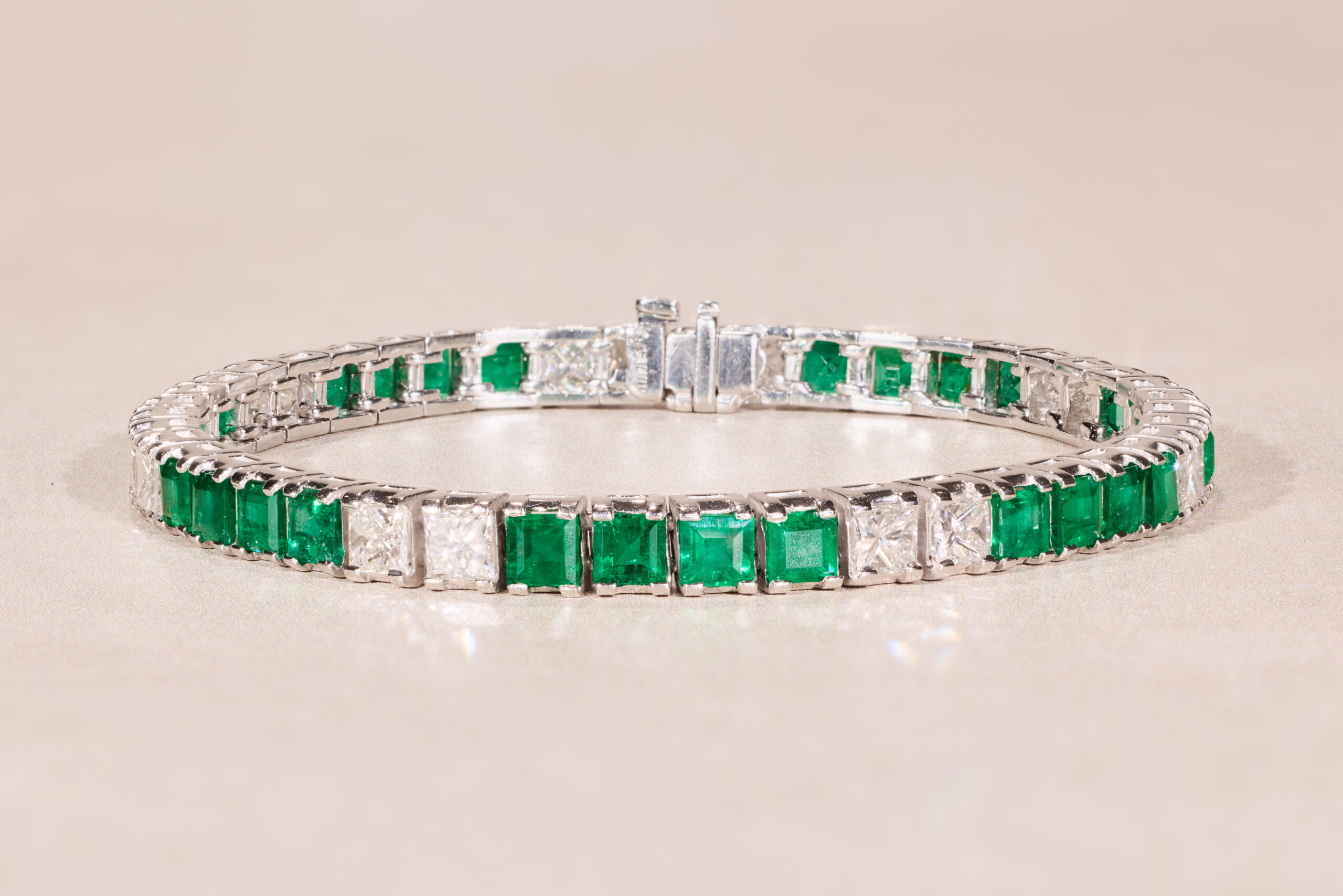 The Jordyn: Platinum Emerald & Diamond Line Bracelet - Image 2