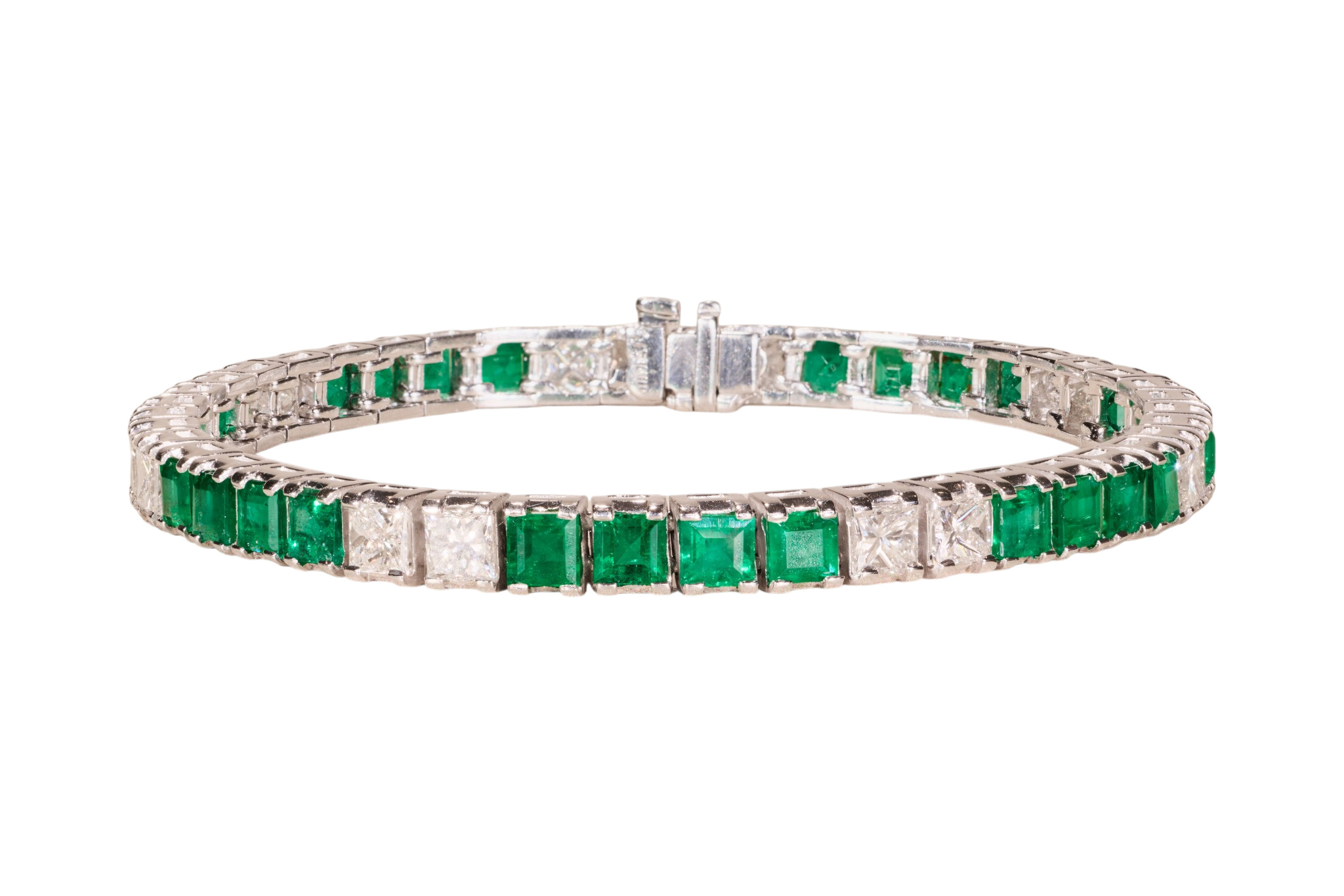 The Jordyn: Platinum Emerald & Diamond Line Bracelet