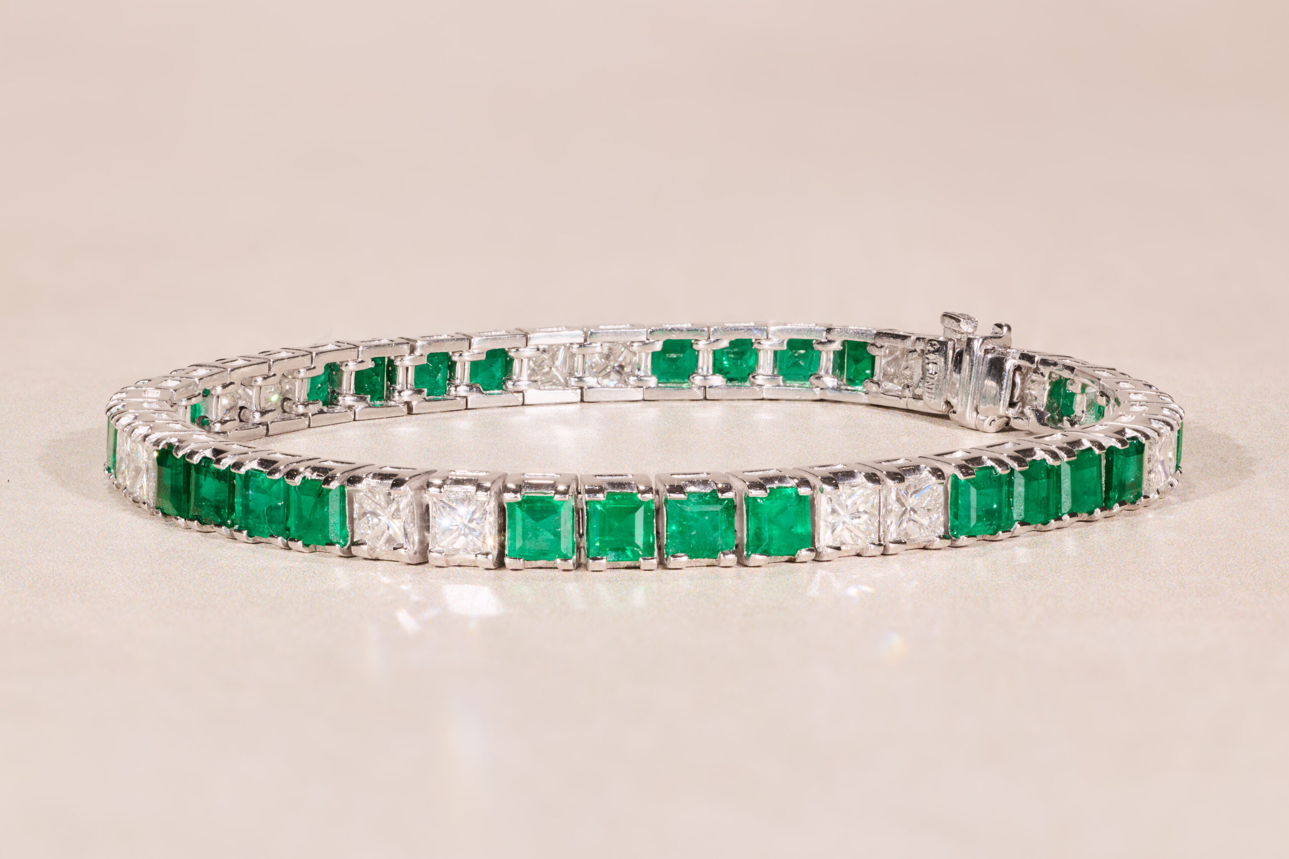 The Jordyn: Platinum Emerald & Diamond Line Bracelet - Image 3