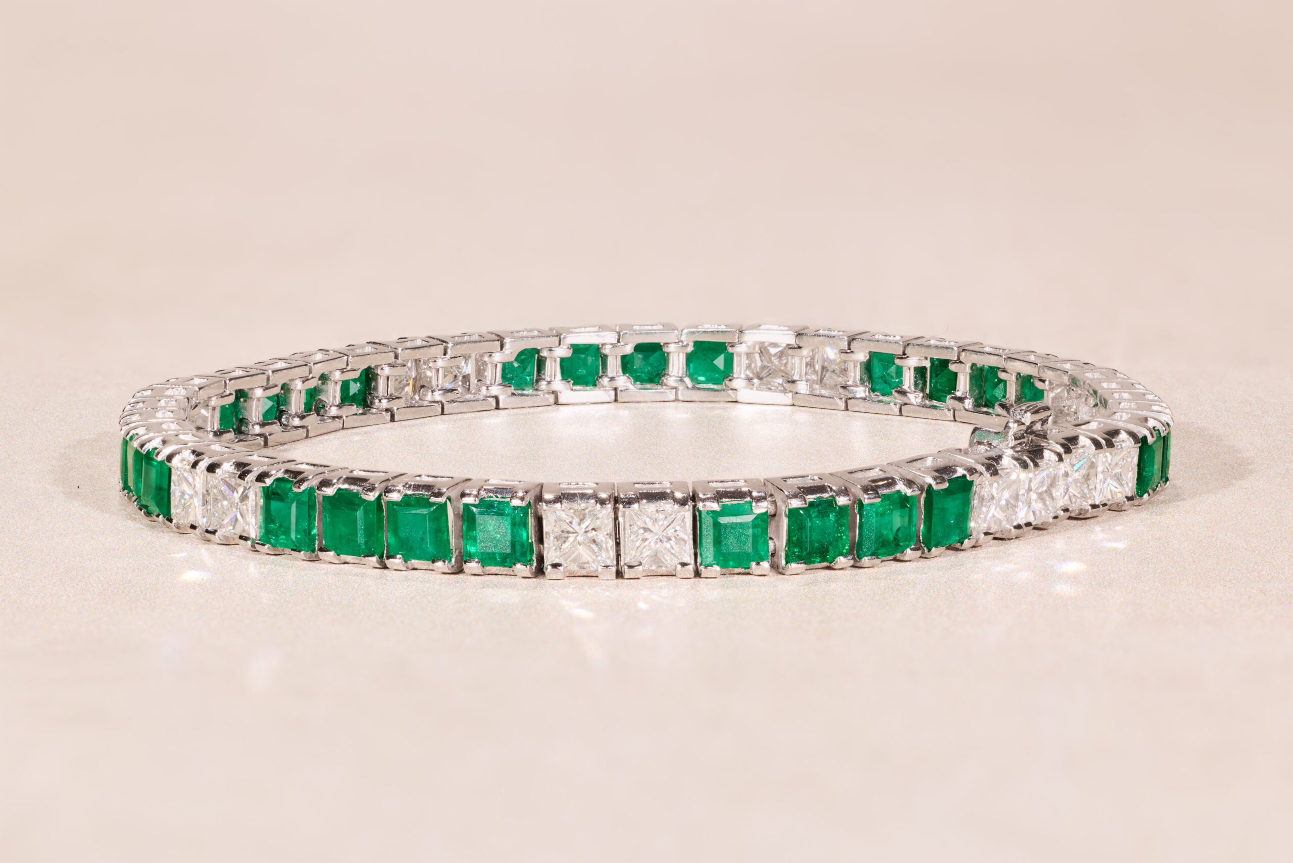 The Jordyn: Platinum Emerald & Diamond Line Bracelet - Image 4