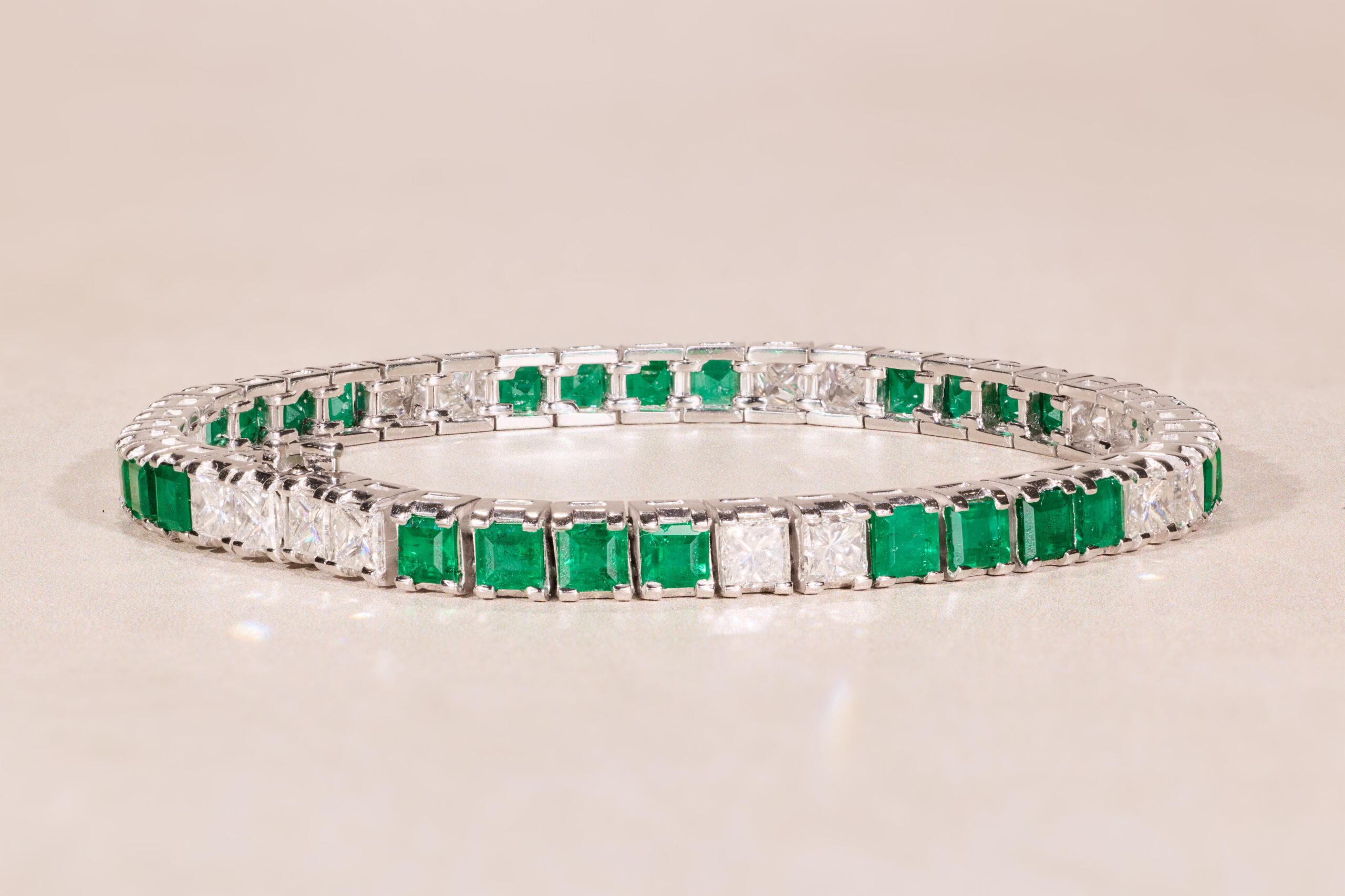 The Jordyn: Platinum Emerald & Diamond Line Bracelet - Image 5