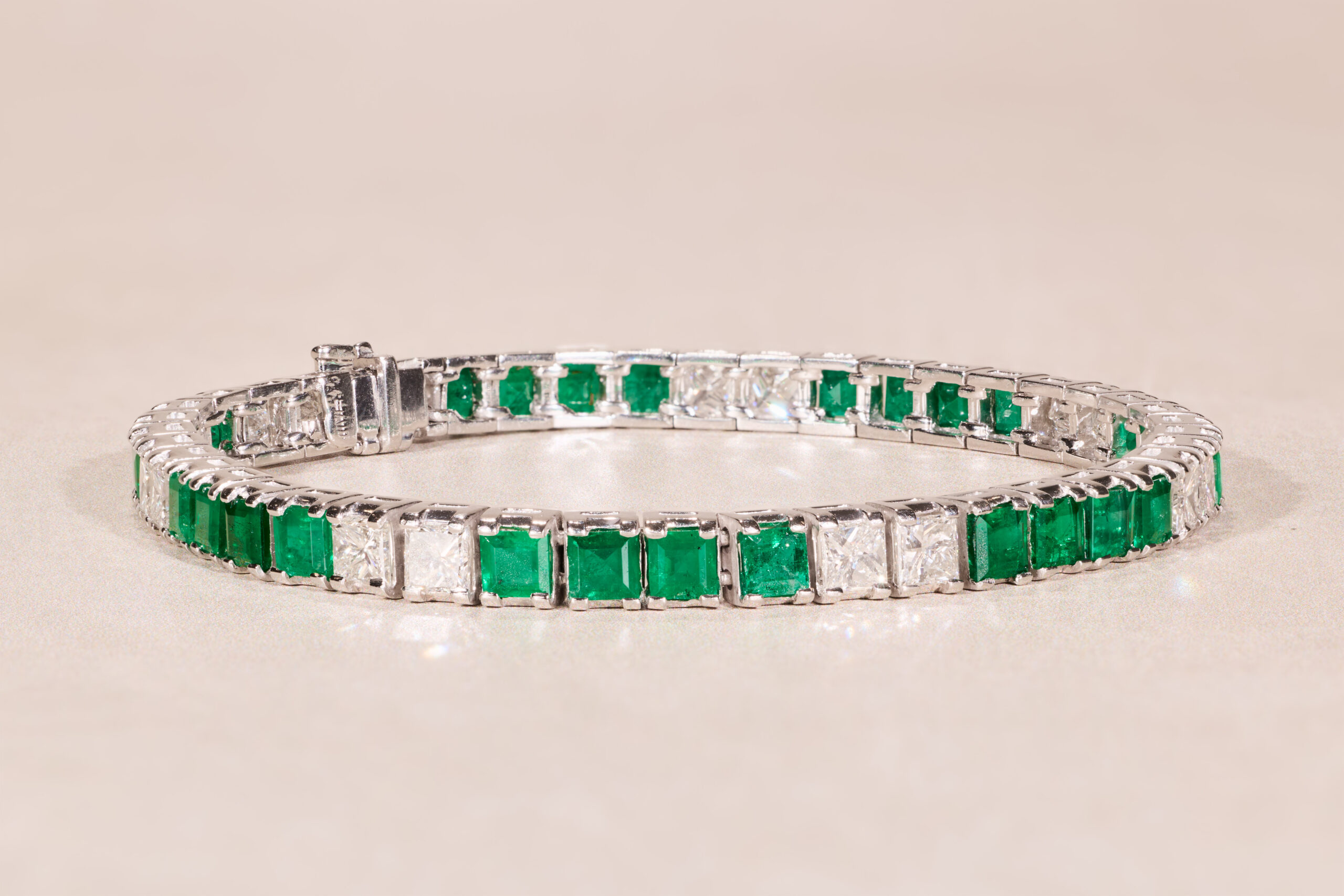 The Jordyn: Platinum Emerald & Diamond Line Bracelet - Image 6