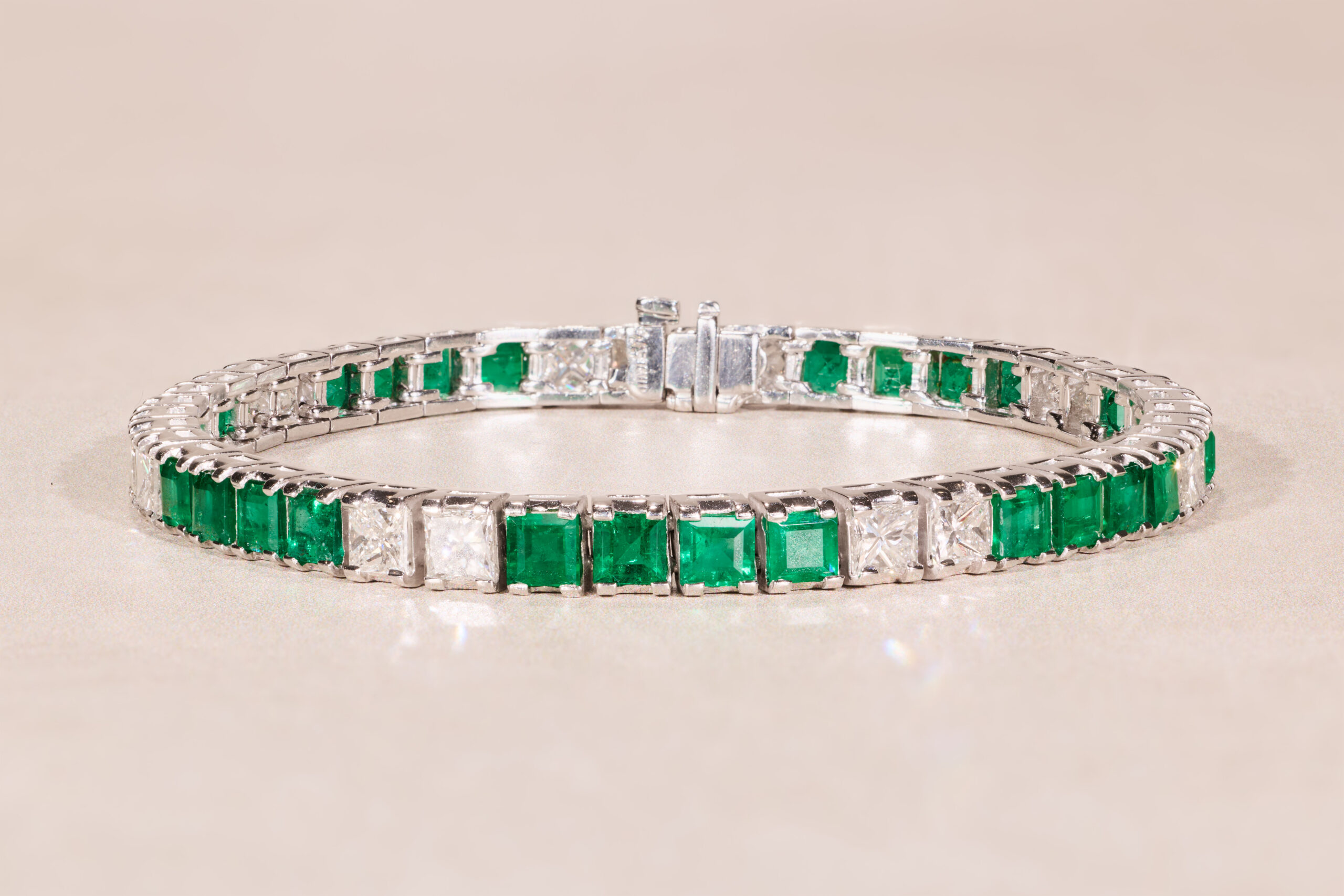 The Jordyn: Platinum Emerald & Diamond Line Bracelet - Image 7