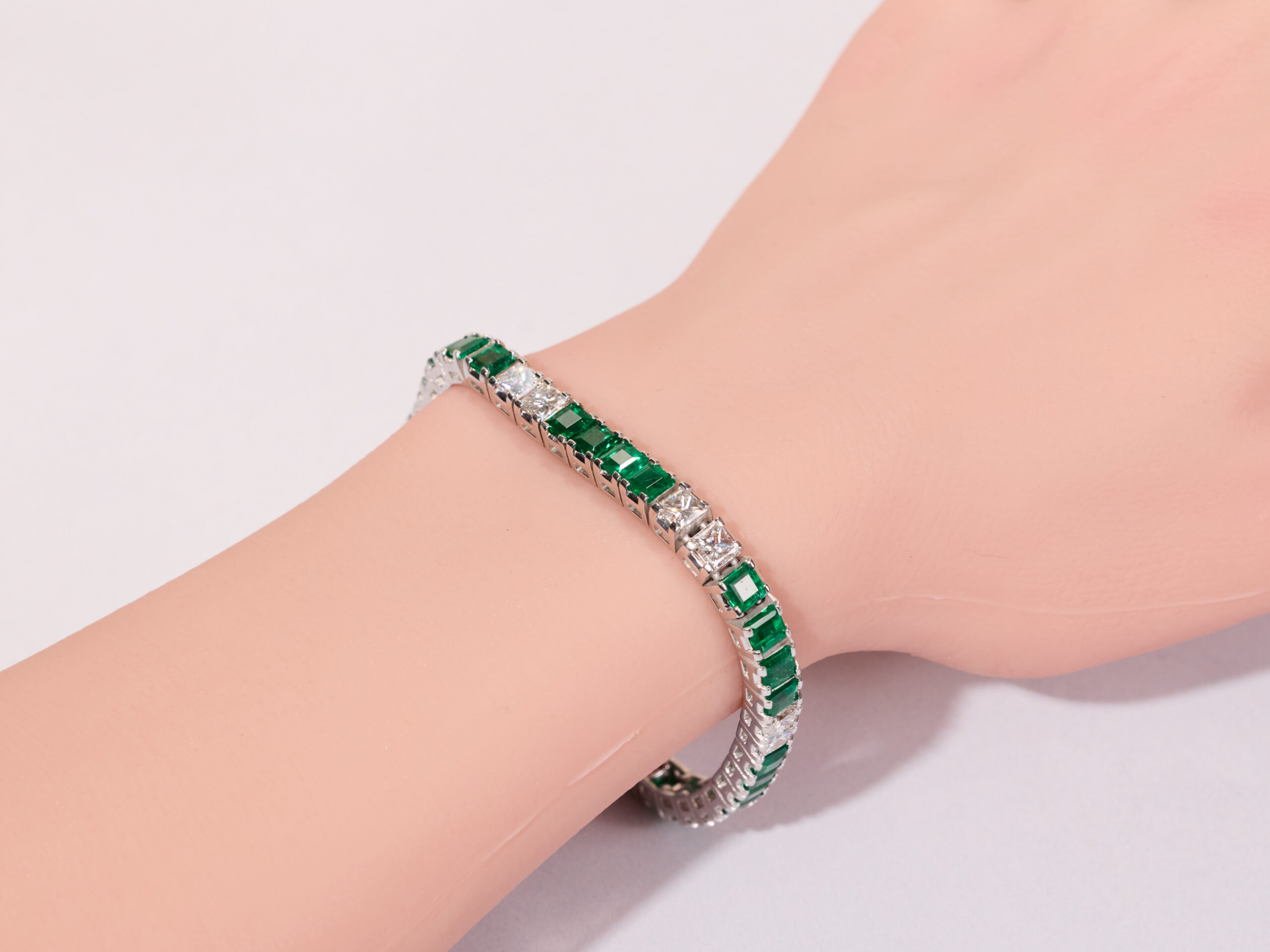 The Jordyn: Platinum Emerald & Diamond Line Bracelet - Image 11