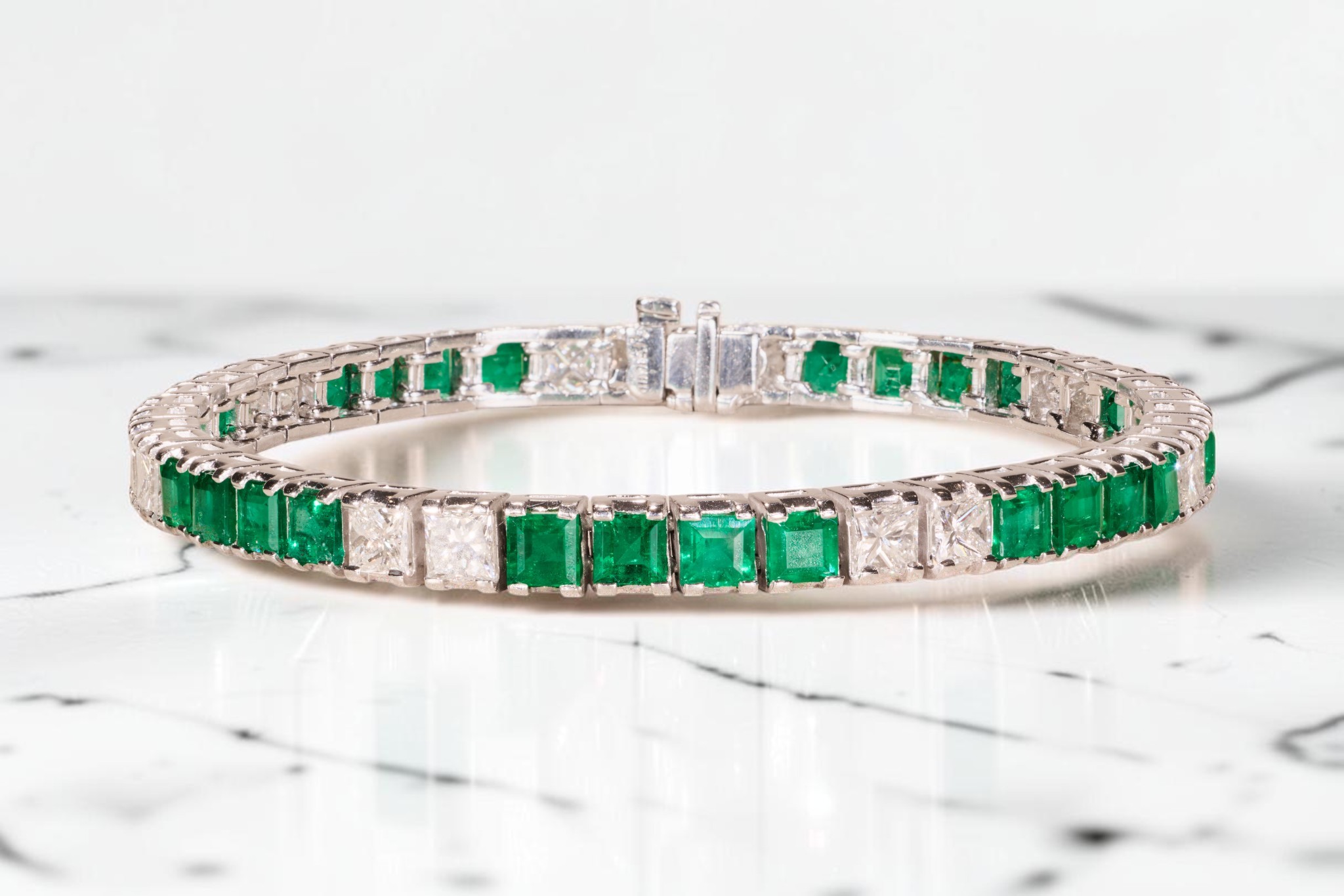 The Jordyn: Platinum Emerald & Diamond Line Bracelet - Image 12