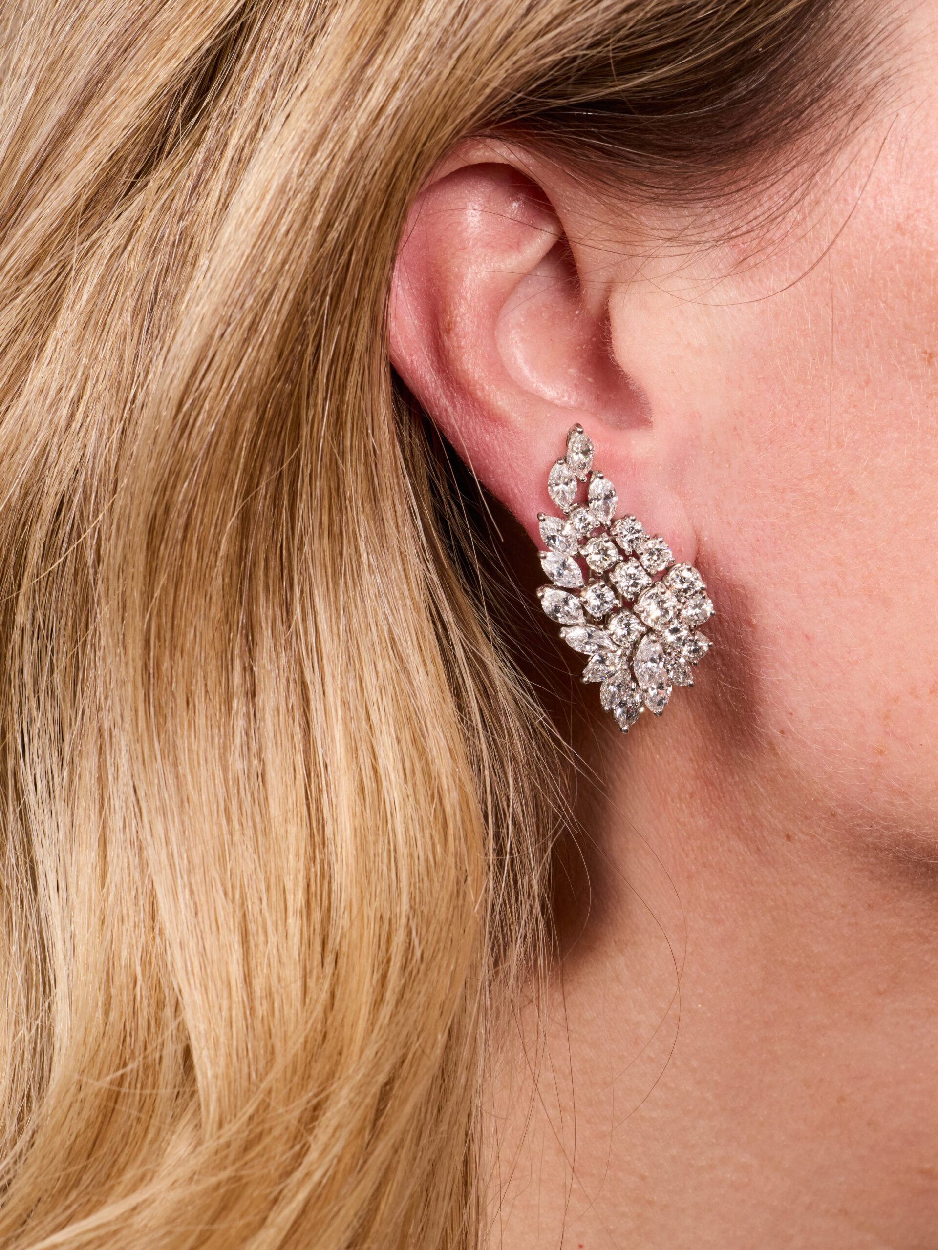 The London: Platinum and Diamond Dangling Pearl Drop Earrings, Day and Night Earrings - Image 7