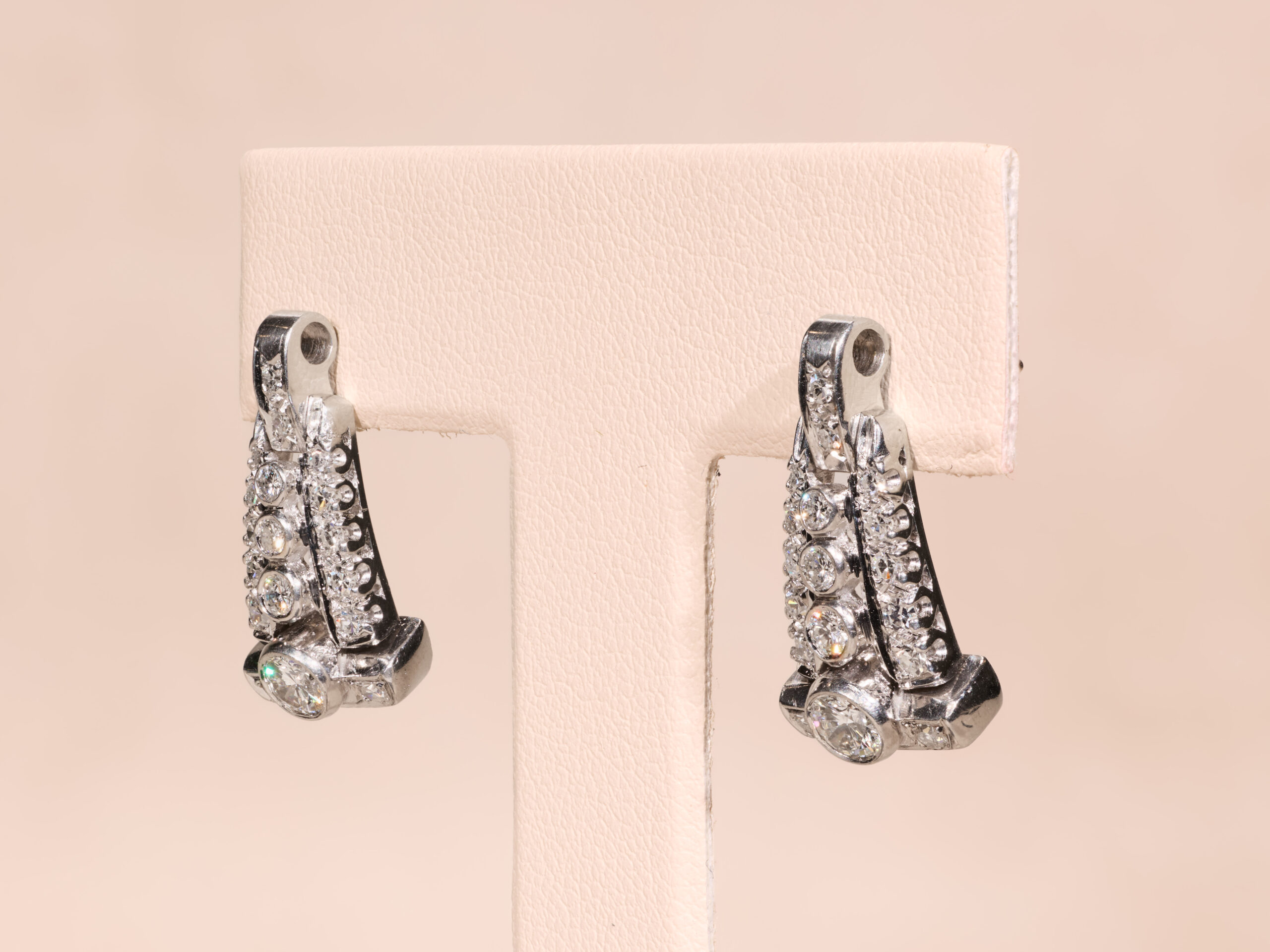 The Gianna: Art Deco Platinum Diamond Dangle Earrings - Image 3