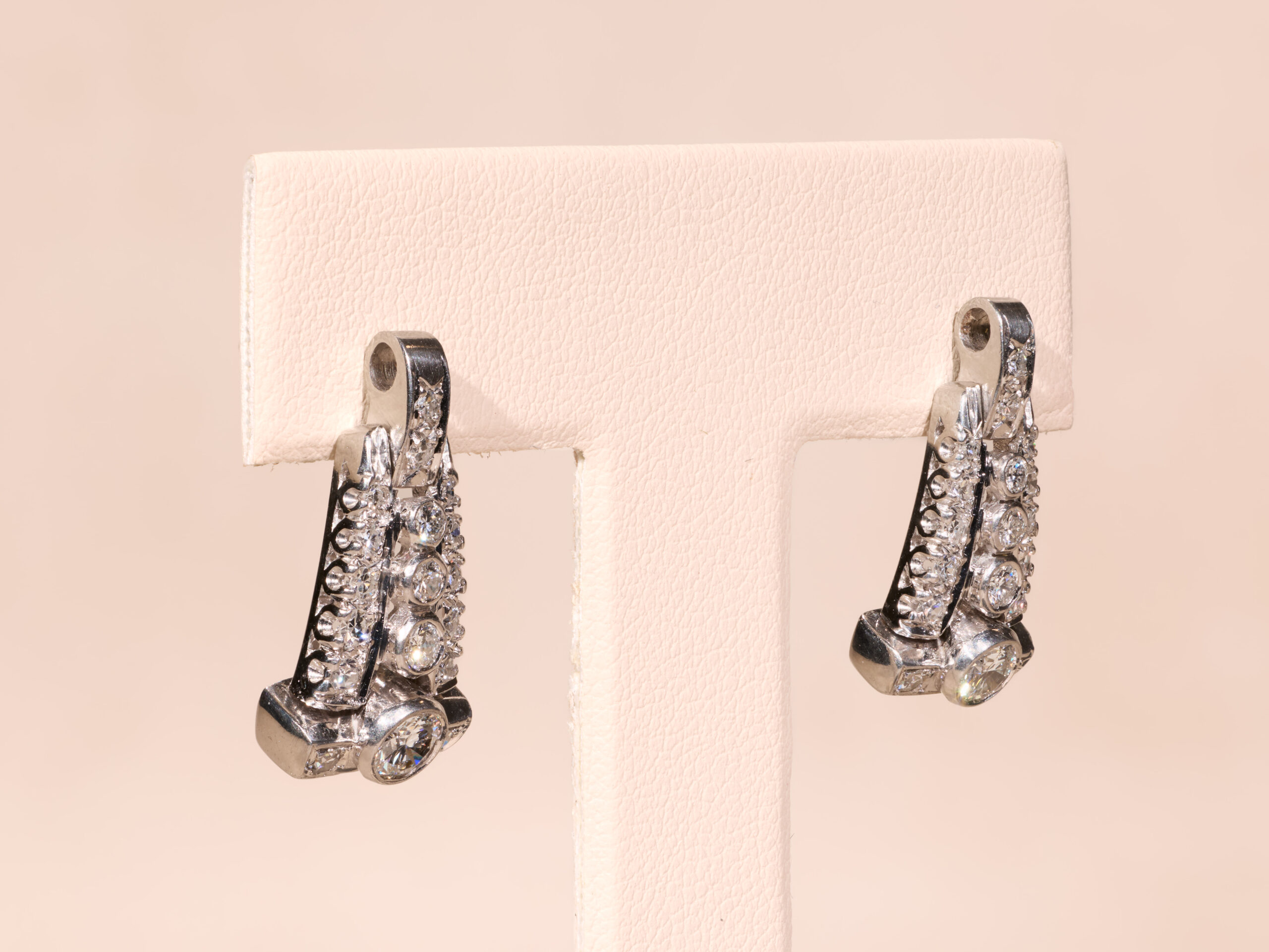 The Gianna: Art Deco Platinum Diamond Dangle Earrings - Image 4