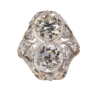 The L'amour:  Antique Toi Et Moi Diamond Filigree Ring in Platinum