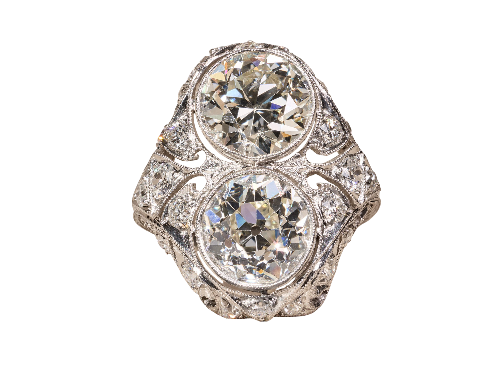 The L'amour: Antique Toi Et Moi Diamond Filigree Ring in Platinum