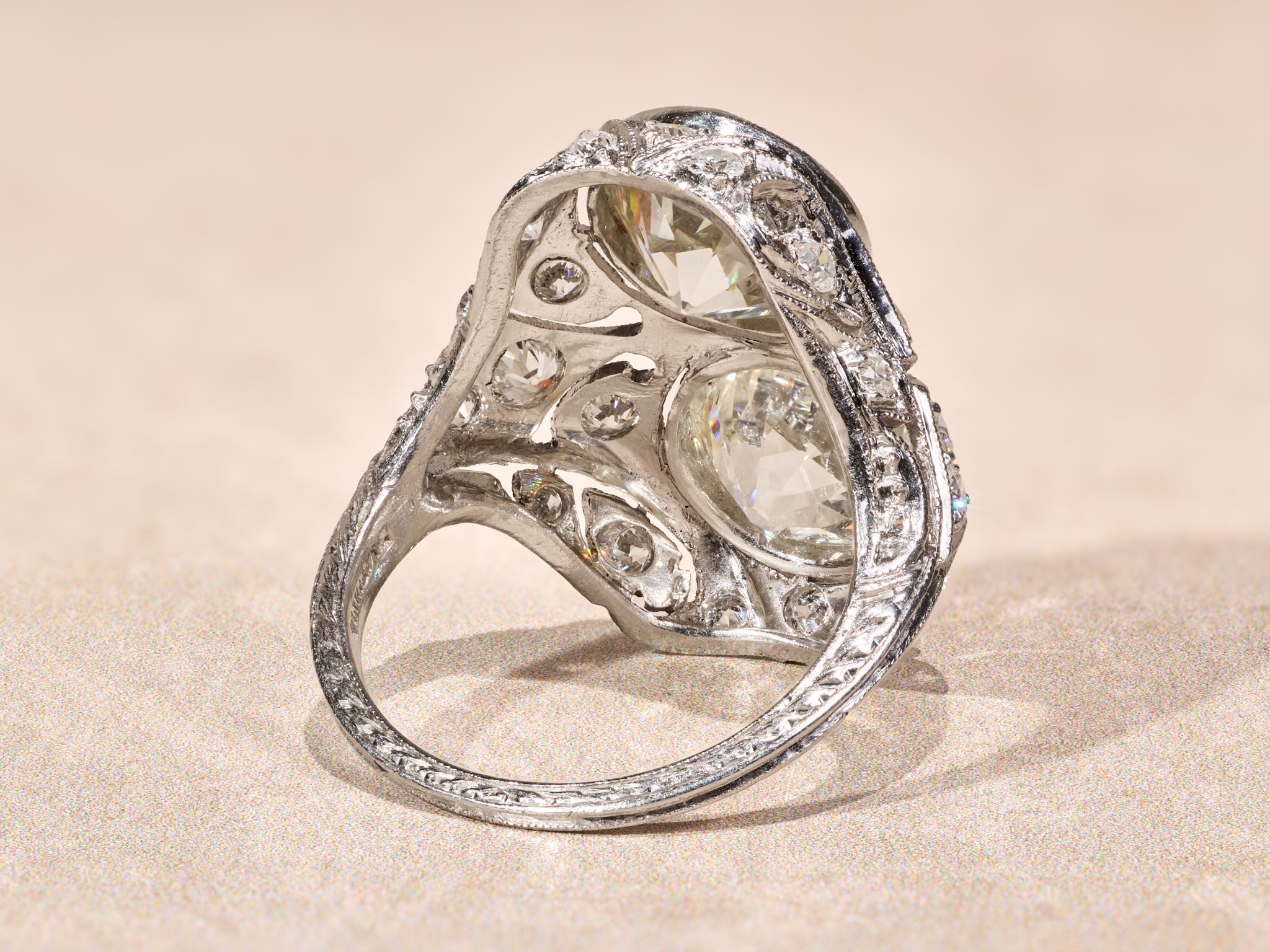 The L'amour: Antique Toi Et Moi Diamond Filigree Ring in Platinum - Image 6