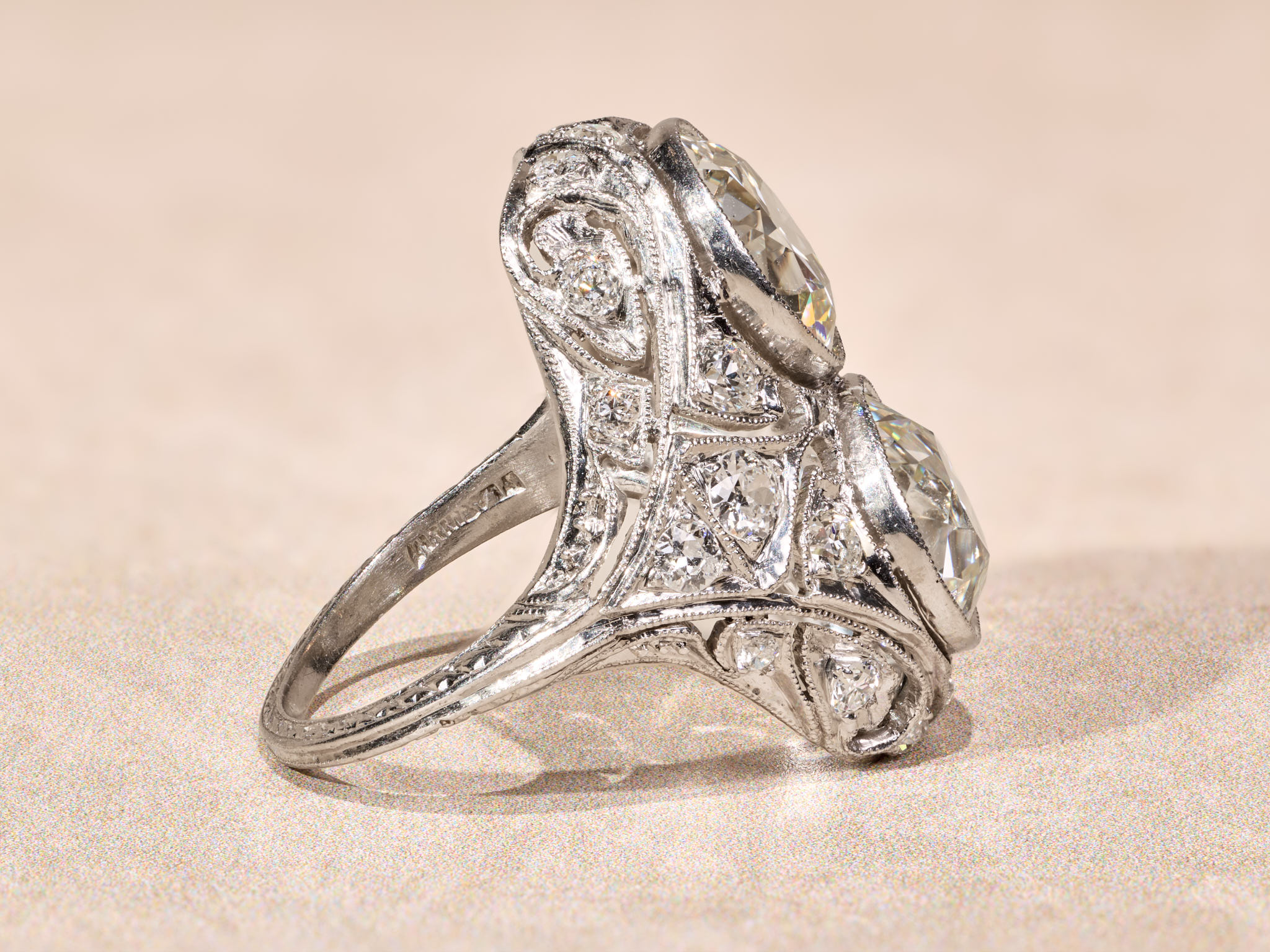 The L'amour: Antique Toi Et Moi Diamond Filigree Ring in Platinum - Image 7