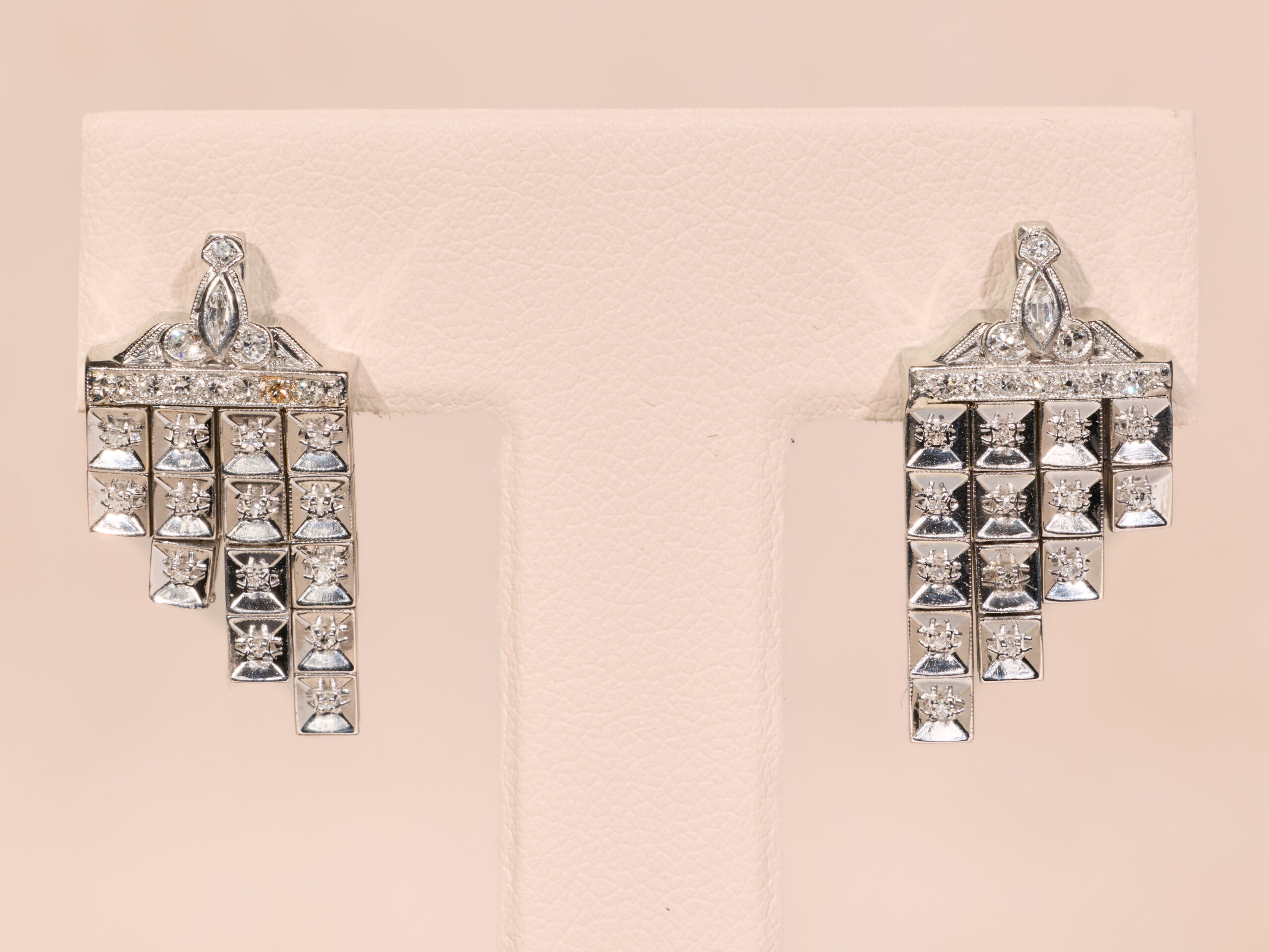 The Somara: Elaborate Antique Platinum Diamond Dangler Earrings