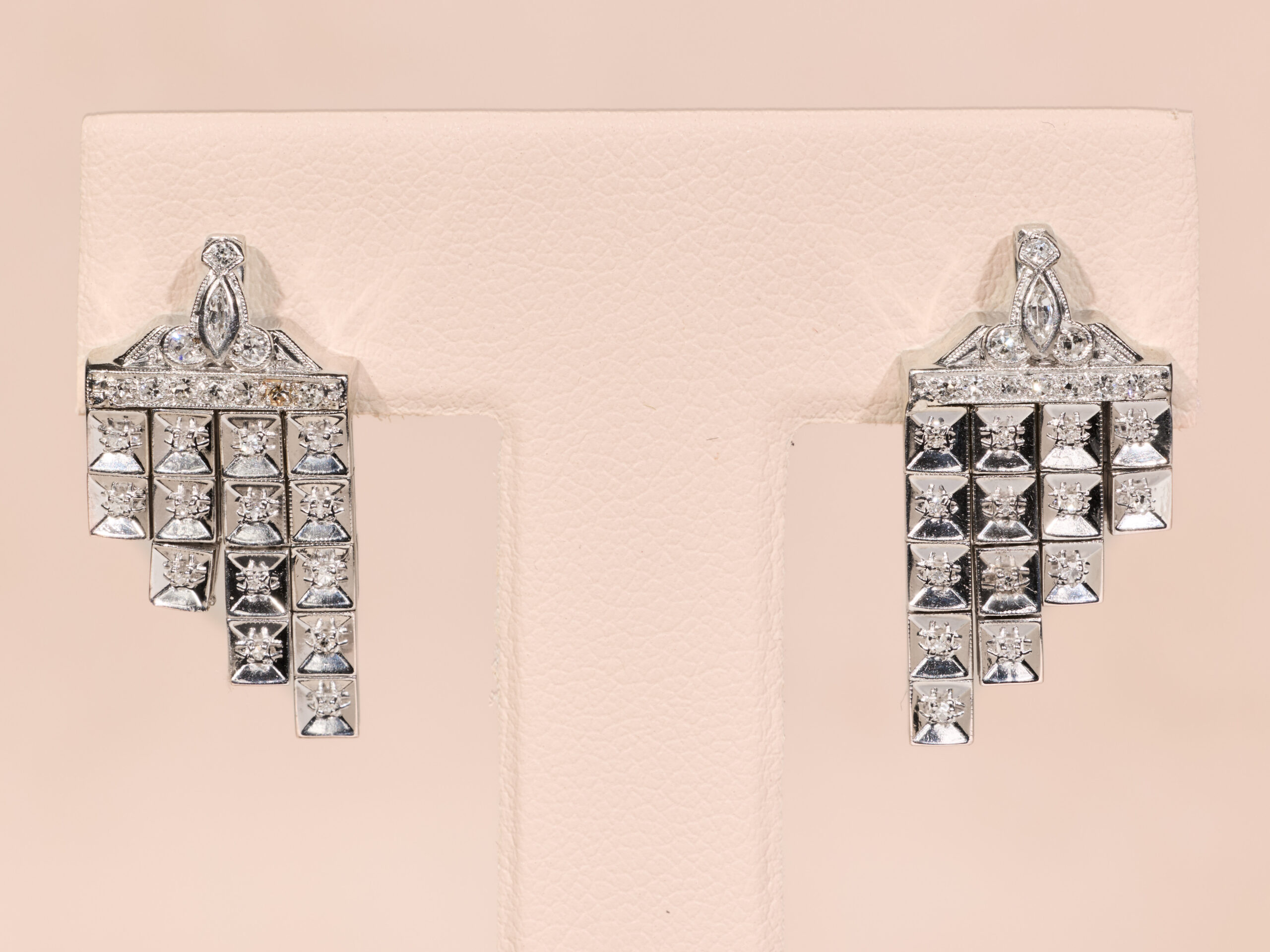 The Somara: Elaborate Antique Platinum Diamond Dangler Earrings - Image 4