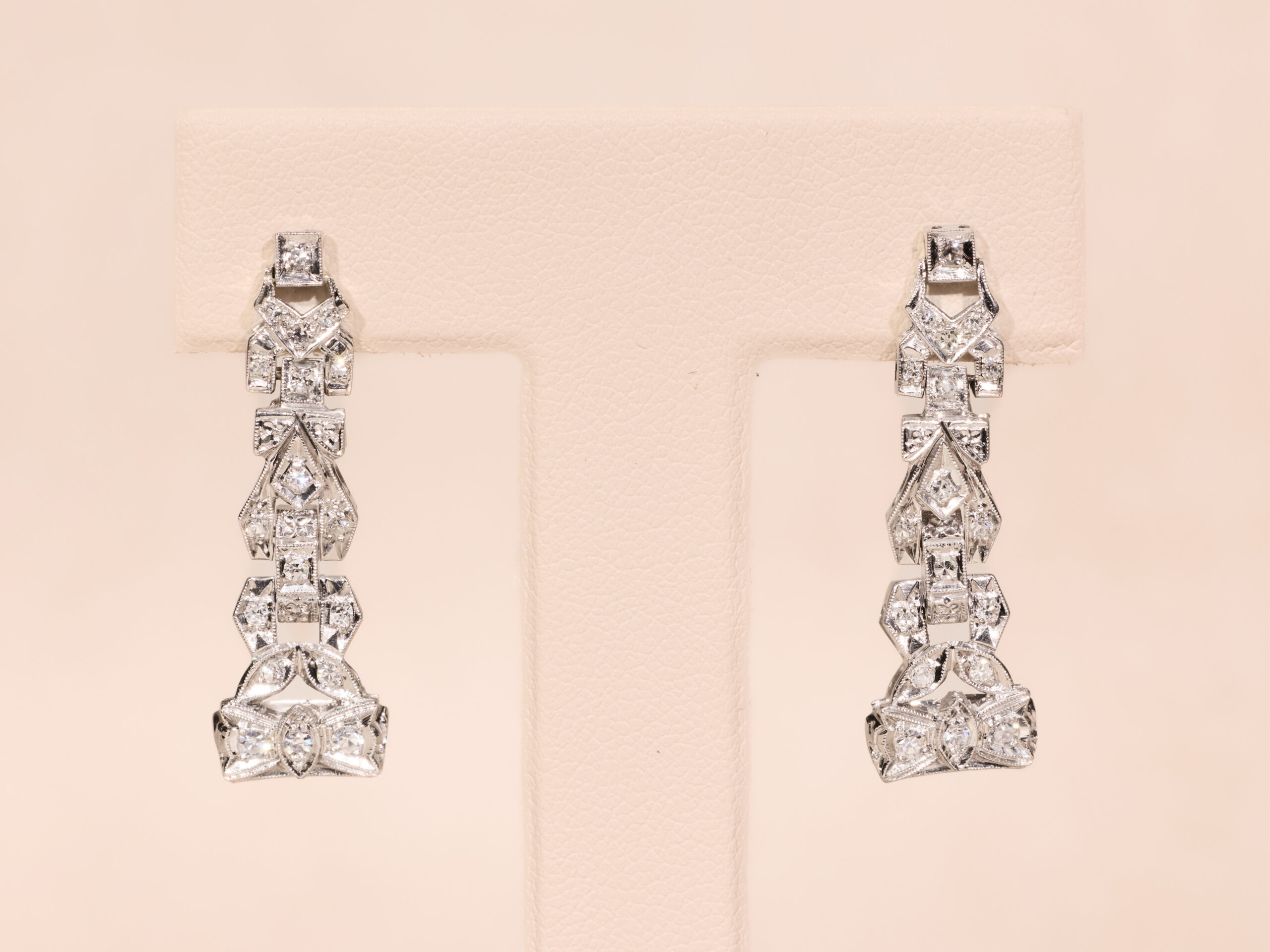 The Davinas: Ladies Antique Platinum and Diamond Dangler Earrings - Image 2
