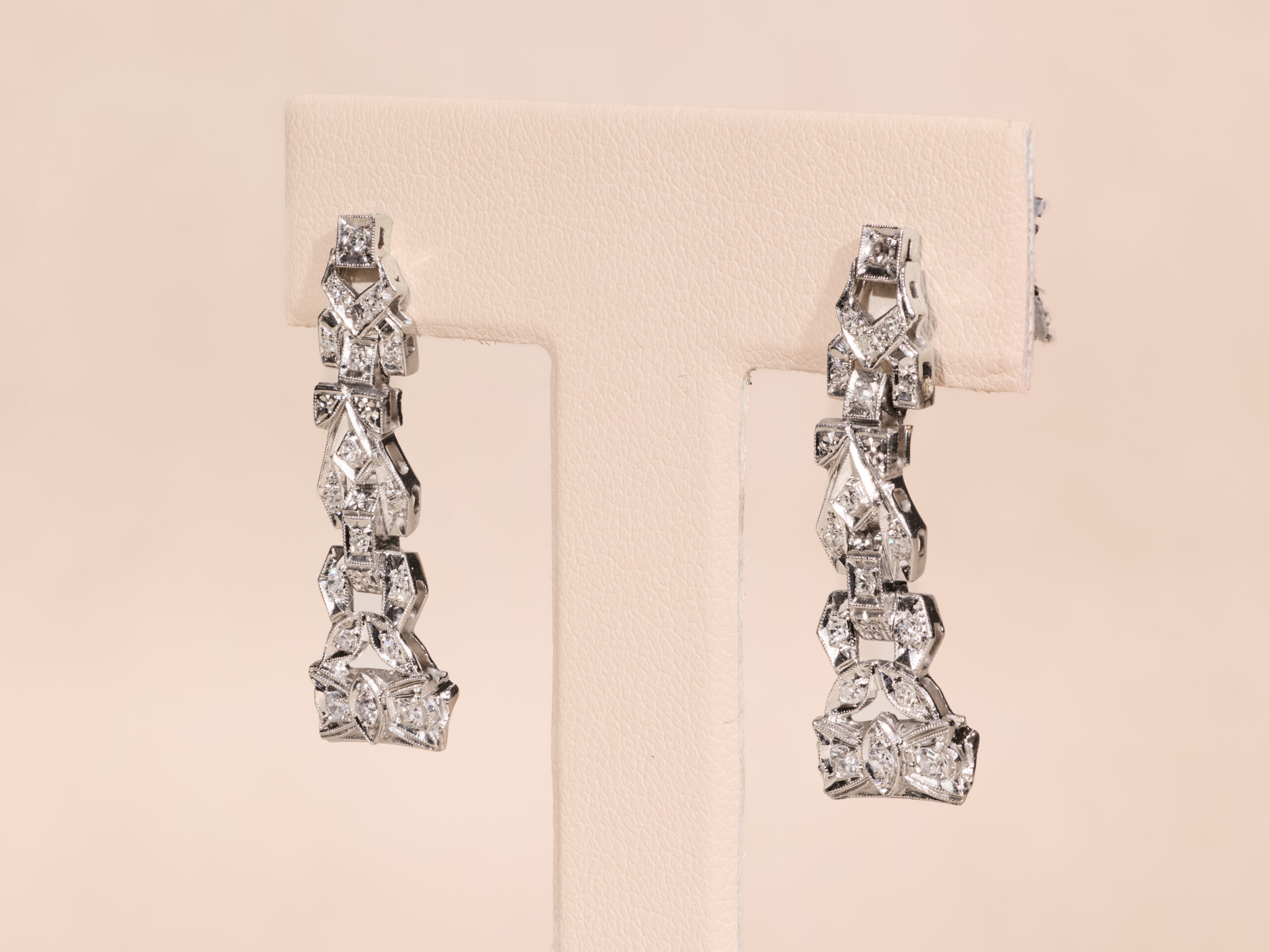 The Davinas: Ladies Antique Platinum and Diamond Dangler Earrings - Image 3