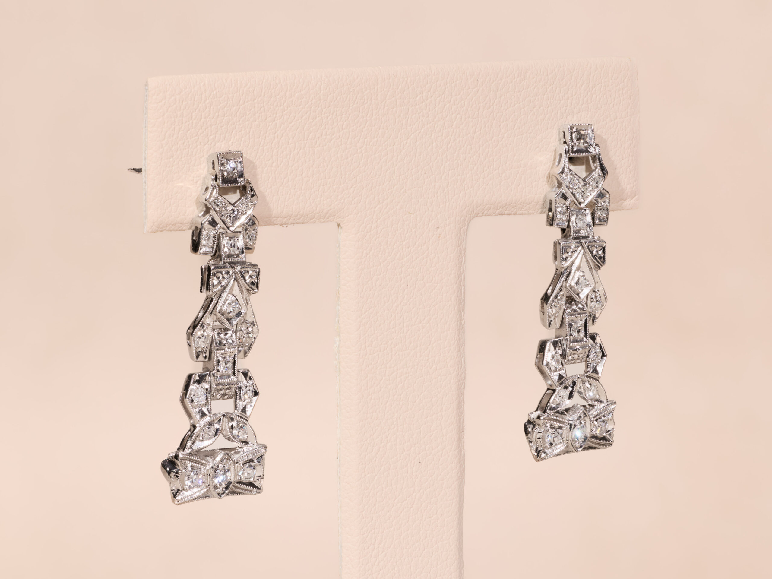 The Davinas: Ladies Antique Platinum and Diamond Dangler Earrings - Image 4