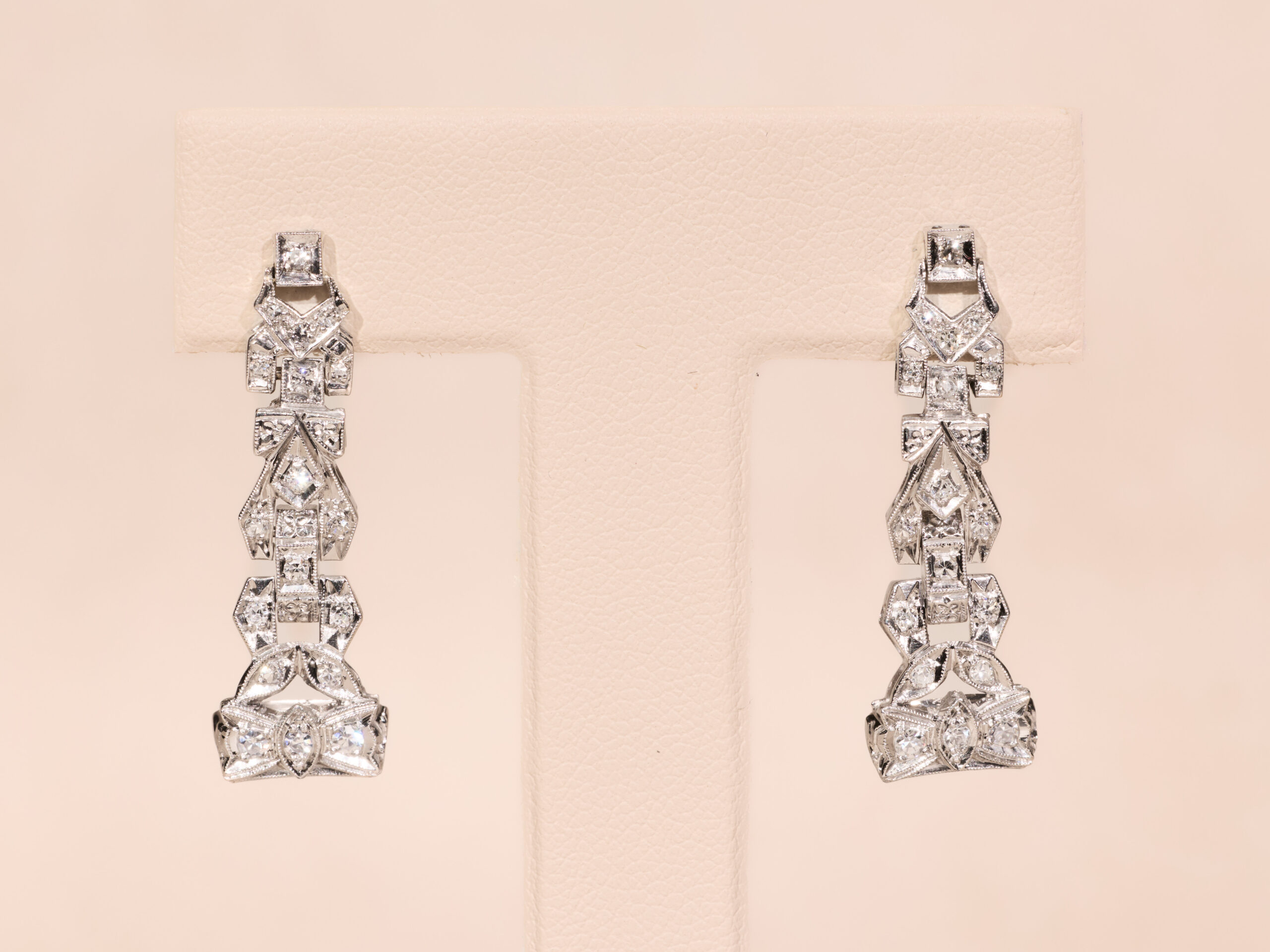 The Davinas: Ladies Antique Platinum and Diamond Dangler Earrings - Image 5