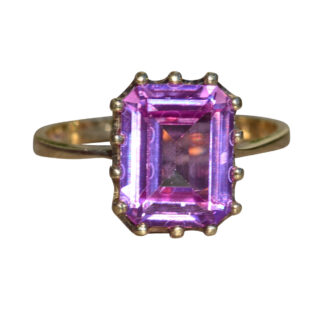 SOLD: The Calamint:  Ladies Vintage Yellow Gold Solitaire Ring set with Pink Topaz