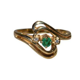 SOLD - The Tournesol:  Ladies 14K Yellow Gold Emerald and Diamond Bypass Style Ring