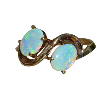 SOLD - The Zinnia:  Ladies Antique Opal Toi et Moi Ring in Yellow Gold