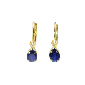 SOLD - The Santries:  Ladies 14K Gold Drop Earrings set with Sapphire and Diamond