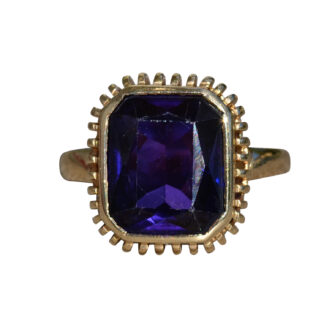 The Dedalera:  Ladies Yellow Gold Cocktail Ring set with Laboratory Grown Sapphire