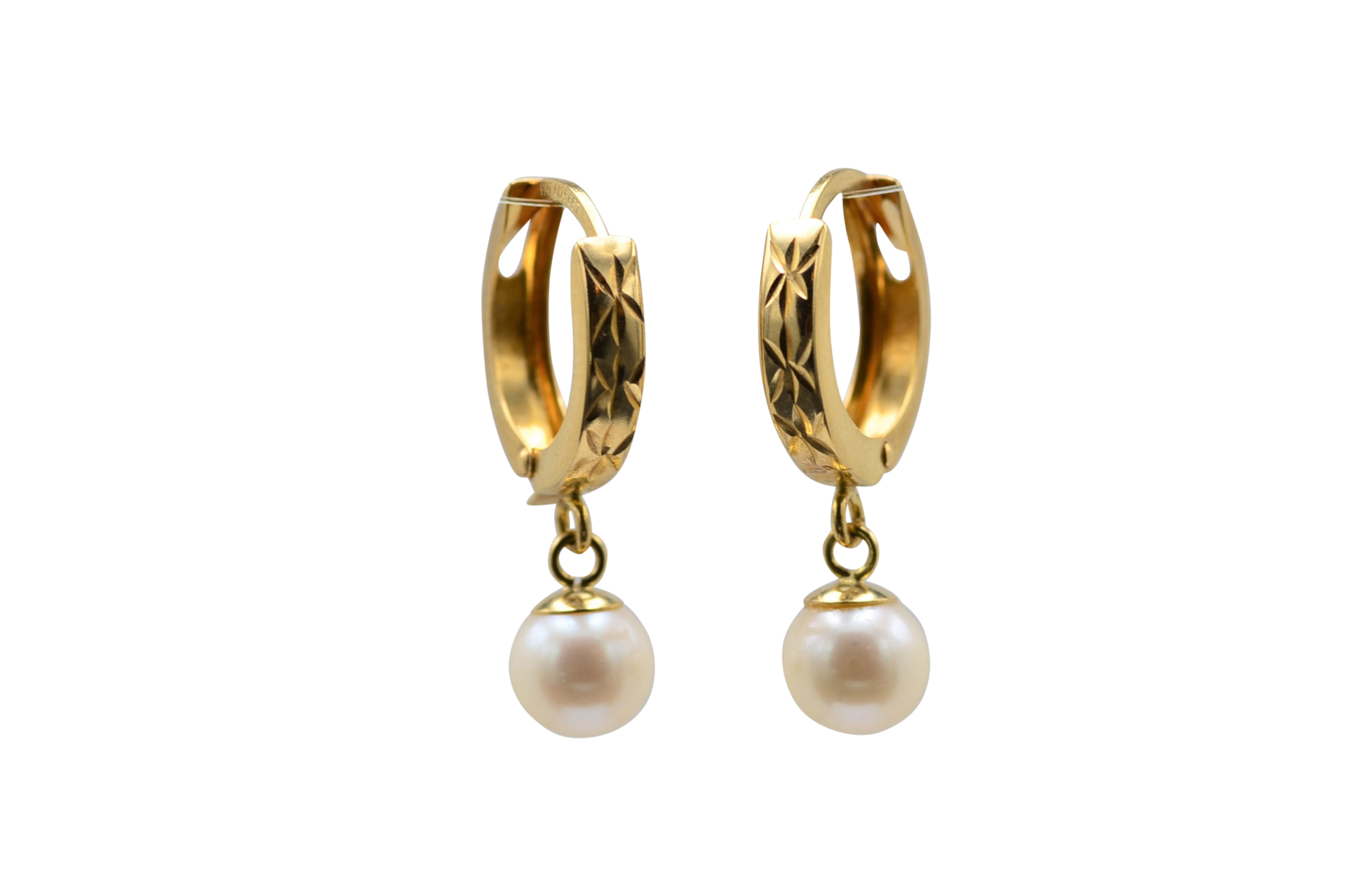 SOLD - The Ongars: Ladies Vintage Pearl Dangler Earrings in 14K Gold