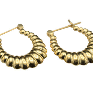 SOLD - The Rahenys:  Ladies 14K Yellow Gold Scalloped Hoop Earrings