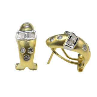 The Bekans:  Ladies 14K Two Tone Huggie Style Earrings set with Diamonds