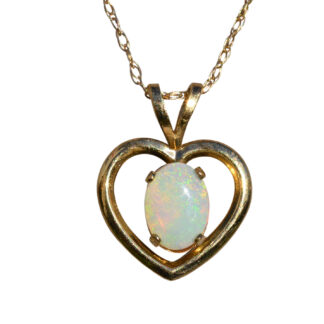 SOLD - Ladies Yellow Gold Opal Heart Necklace